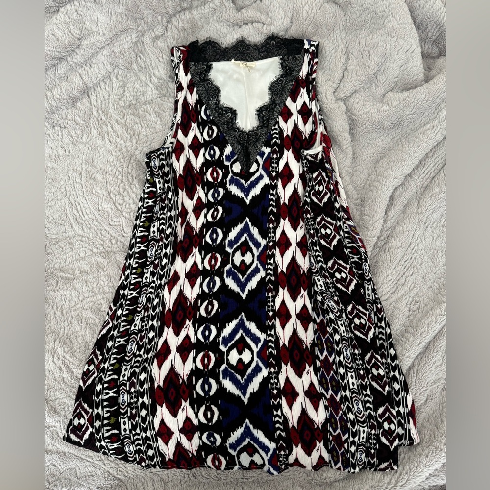 Entro Large Patterned Dress, Lined with Black Lace Trim